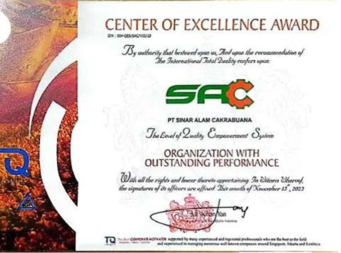 Center of Excellence Award - Sinar Alam Cakrabuana